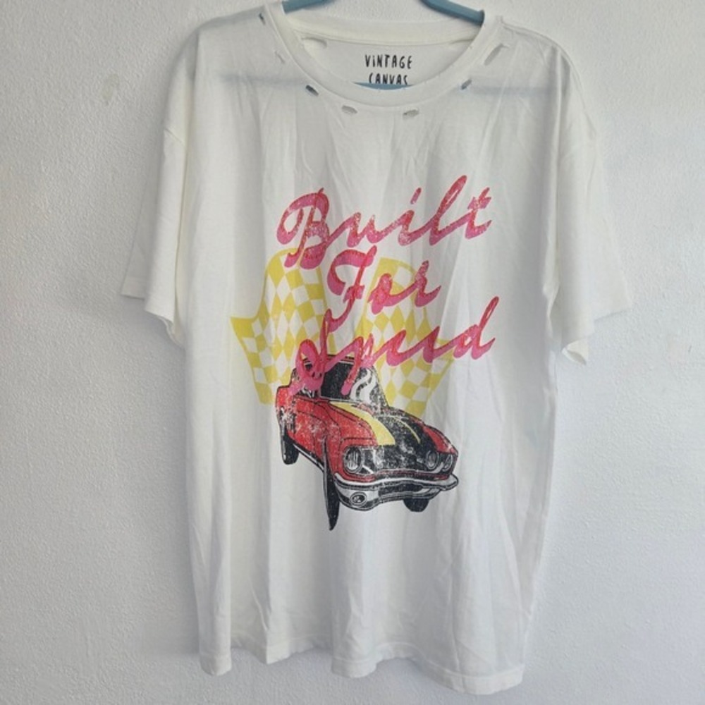 Vintage Canvas Built For Speed Racing Graphic Tee White Distressed Medium